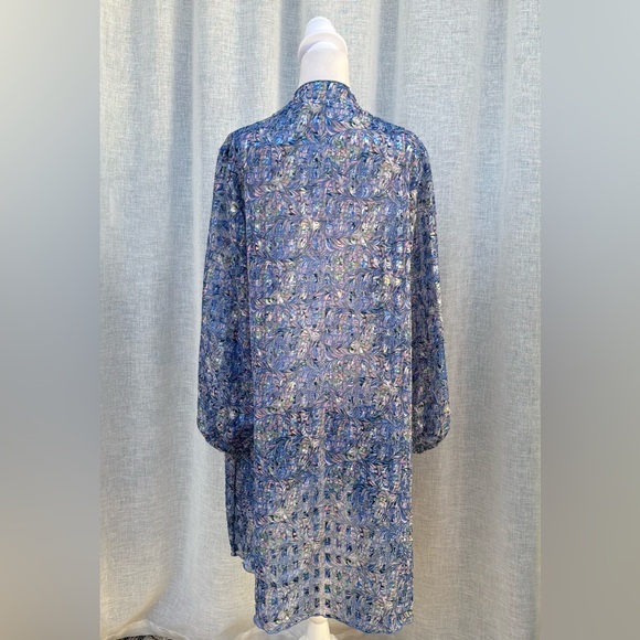 Vintage Long sleeve open light blue purple cover up cardigan blouse - Picture 8 of 16